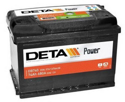 Аккумуляторная батарея Deta 74 А/ч, 680 А | Артикул DB740