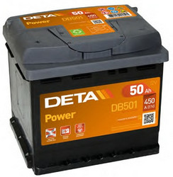 Аккумуляторная батарея Deta 50 А/ч, 450 А | Артикул DB501