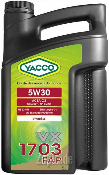Купить моторное масло Yacco VX 1703 FAP Синтетическое | Артикул 301722